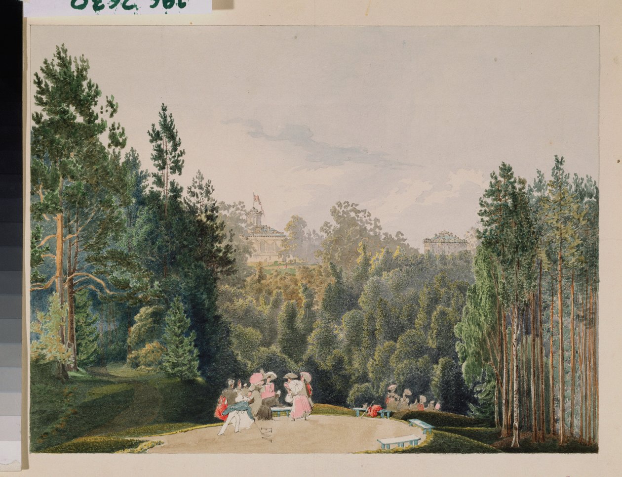 Scéna v parku. Dílo Vasilije Semjonoviče Sadovnikova (1800-1879), akvarel na papíře od Vasili Semenovich Sadovnikov