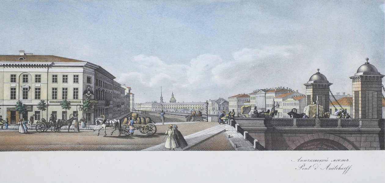 Aničkovův most Z panoramatu Něvského prospektu od Vasili Semenovich Sadovnikov