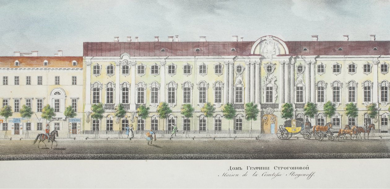 Palác Stroganov Z panoramatu Něvského prospektu od Vasili Semenovich Sadovnikov