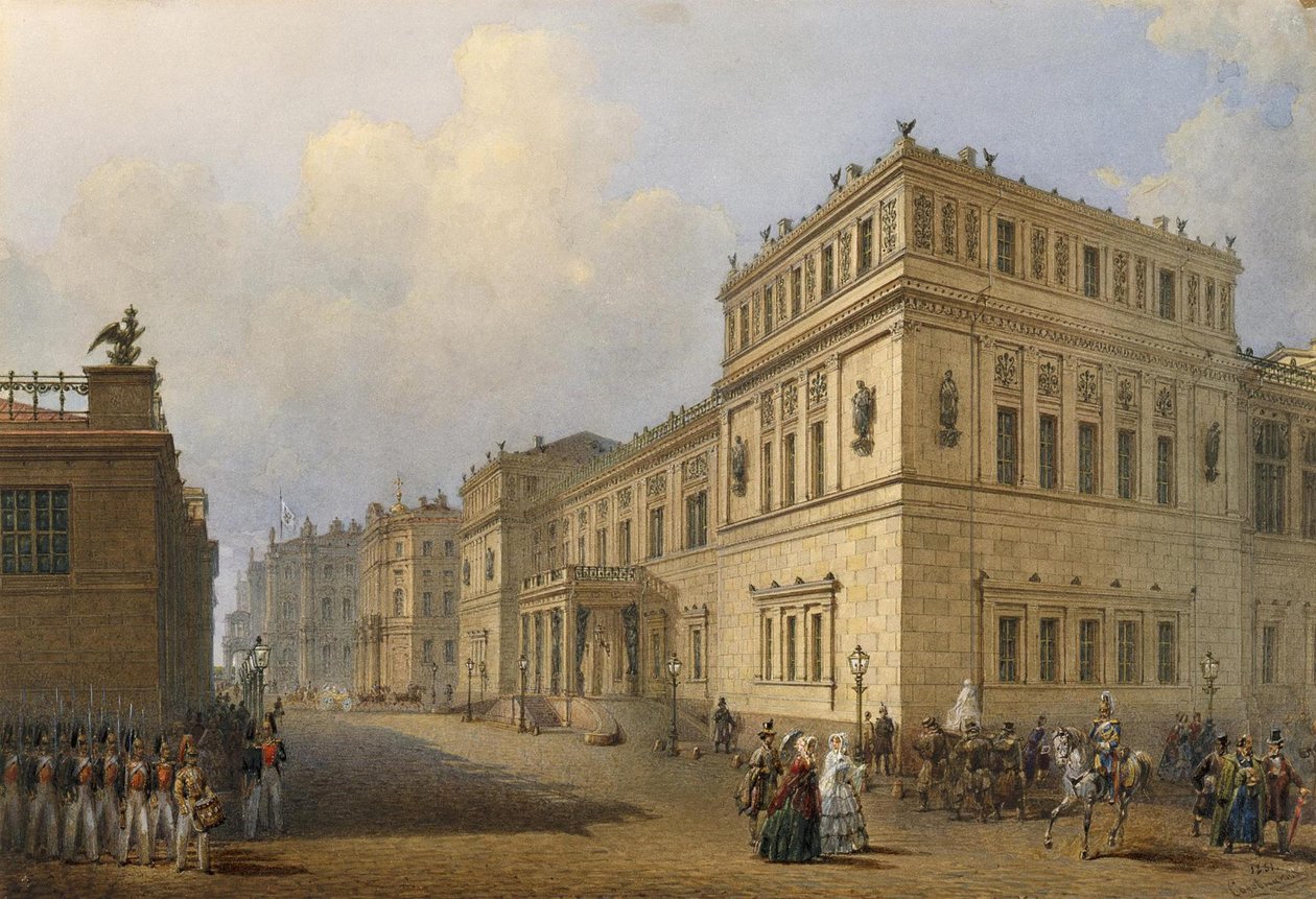 Pohled na Novou Ermitáž přes Millionnaya Street, 1851 od Vasili Semenovich Sadovnikov