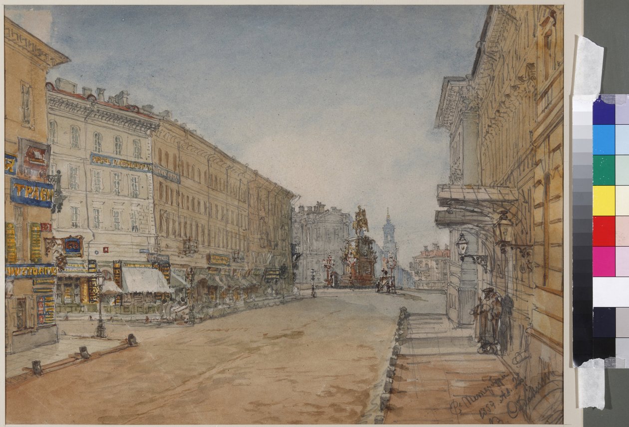 Voznesensky prospekt v Petrohradě, Sadovnikov, Vasilij Semjonovič (1800-1879). Akvarel na papíře od Vasili Semenovich Sadovnikov