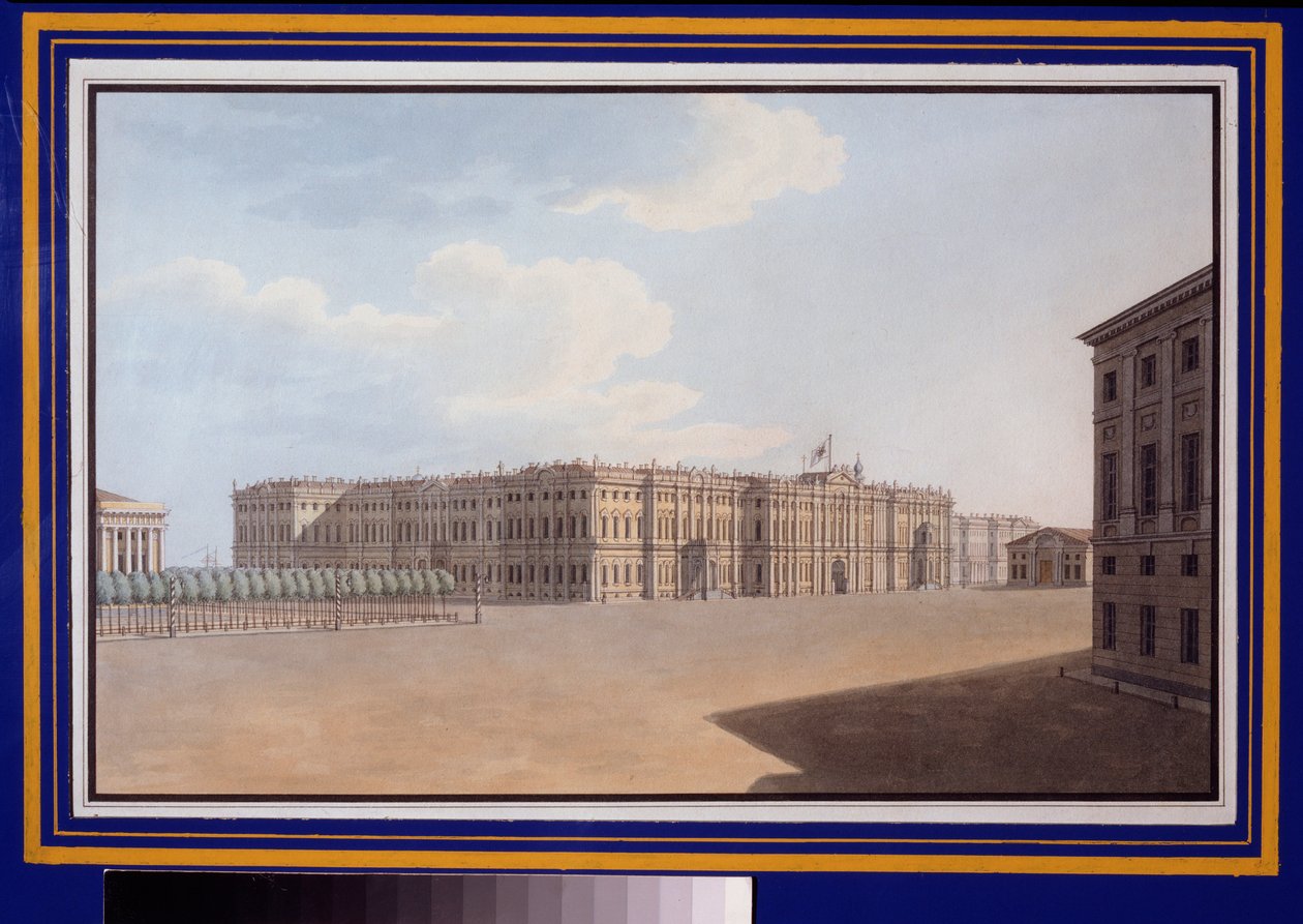 Pohled na Winter Square z Neva Avenue (Nevsky Prospect), Petrohrad. Dílo Vasilije Semjonoviče Sadovnikova (1800-1879), akvarel na papíře od Vasili Semenovich Sadovnikov