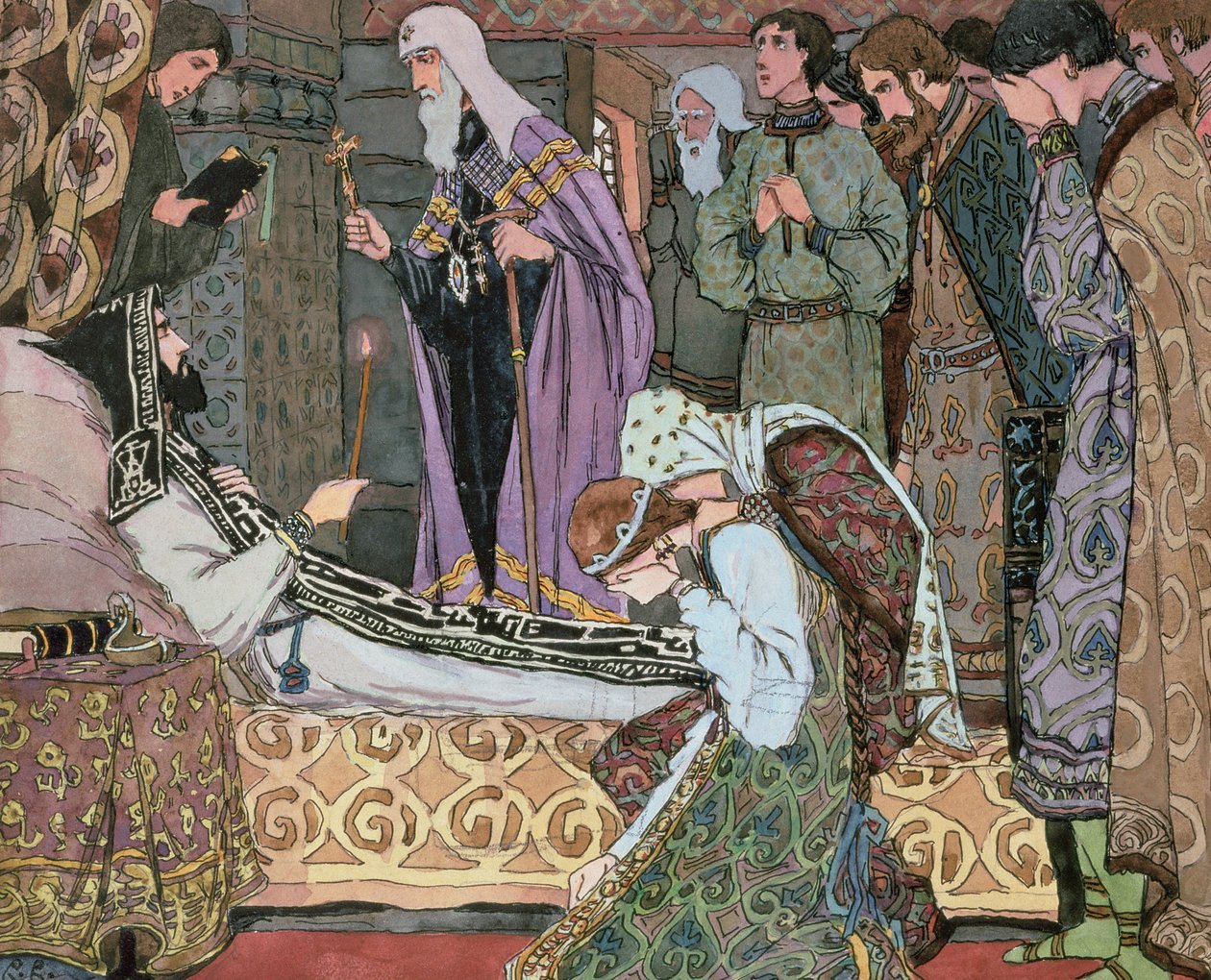 Smrtelná postel velkovévody Dmitrije z Donu (1350-89), kolem roku 1910 od Vasili Vasil