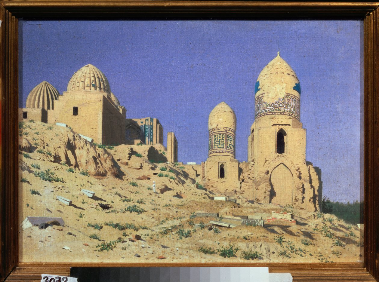 La necropole Shah I Zinda (Shah-i-Zinda) a Samarcande (Ouzbekistán) (Necropolis Shah I Zinda v Samarkandu) - Peinture de Vasilij Vasilyevich Vereshchagin (Vassili Verechtchaguine) (1842-1904), huile sur Toile od Vasili Vasilievich Vereshchagin
