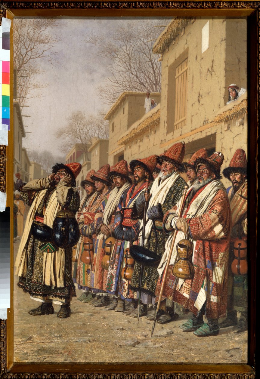 The Chorus of Dervishes Begging Alms in Taškent (Uzbekist) (Dervishes Chorus Begging Alms in Tashkent) - Malba Vasilije Vasiljeviče Vereščagina (Vassili Vereščagina) (1842-1904), olej na plátně od Vasili Vasilievich Vereshchagin