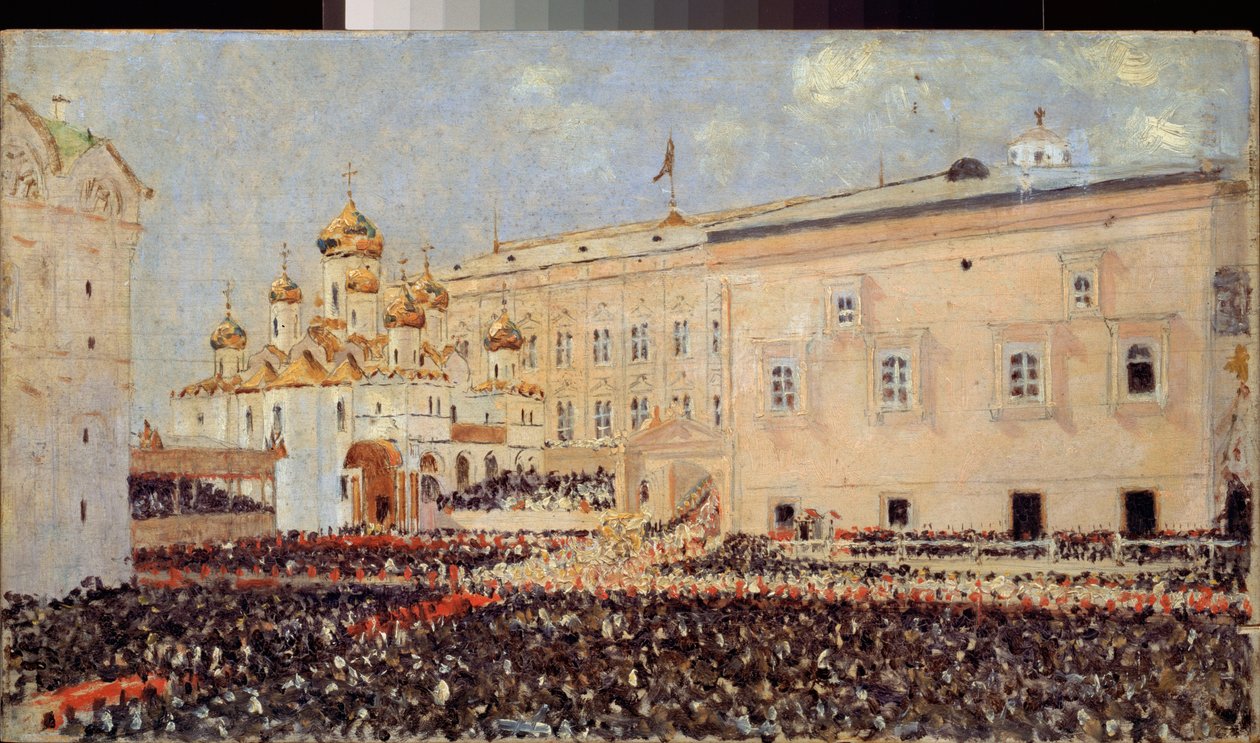 Korunovace císaře Alexandra III. (1845-1894) v moskevském Kremlu, 15. května 1883 (Korunovace císaře Alexandra III. v moskevském Kremlu 15. května 1883) - obraz Vasilije Vasiljeviče Vereščagina (Vassili Vereščagin) ( od Vasili Vasilievich Vereshchagin