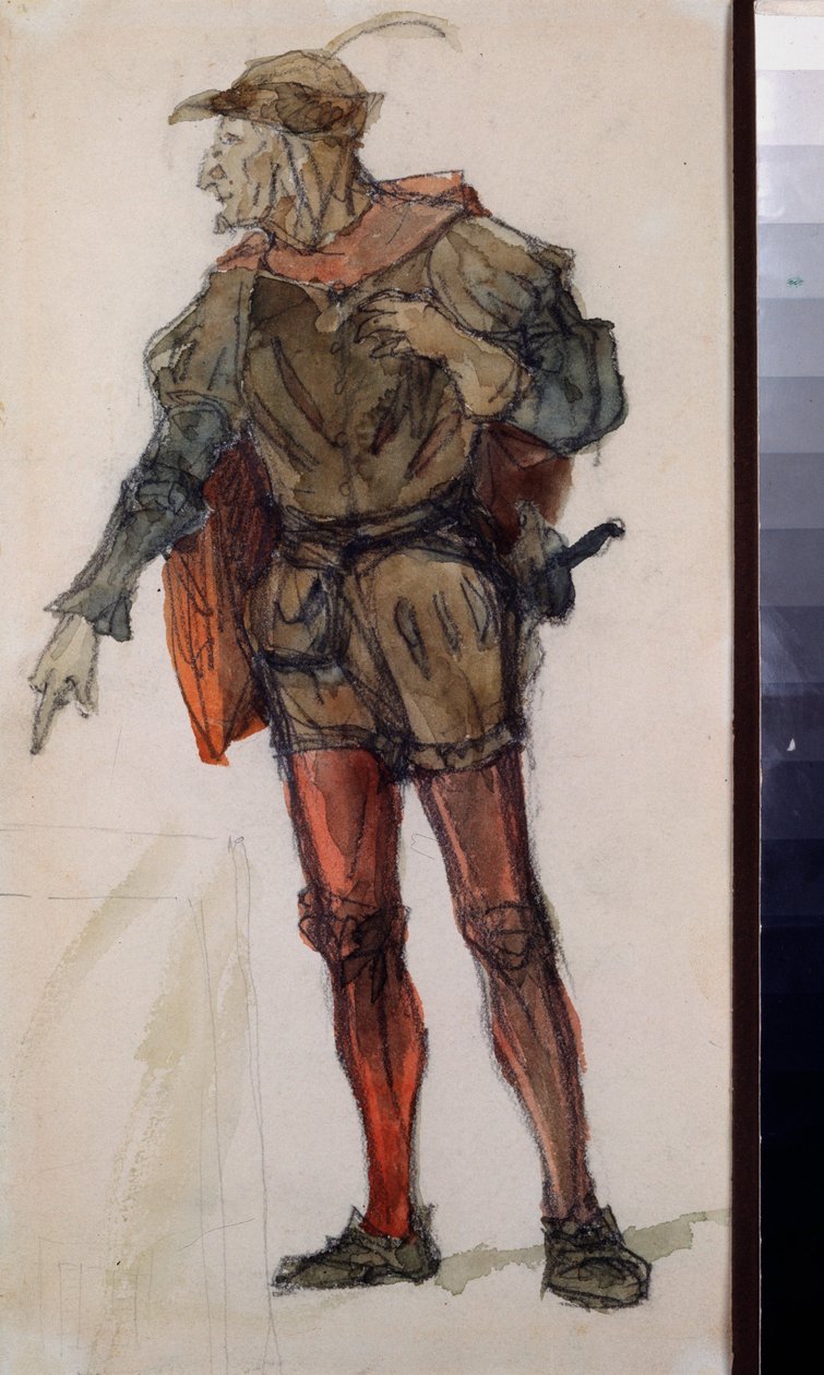 Mužský kostým pro operu "Faust" od Charlese Gounoda (1818-1893) - Kostýmní návrh pro operu Faust od Charlese Gounoda - Dílo Vasilije Dmitrieviče Polenova (1844-1927), tužka a akvarel na papíře od Vasilij Dmitrievich Polenov
