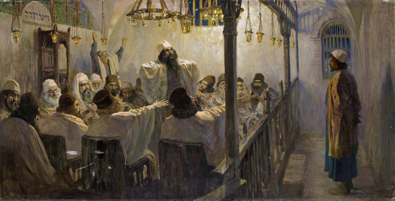 Il est coupable de la mort - Je vinen smrtí! - Polenov, Vasilij Dmitrievič (1844-1927) - 1906 - Olej na plátně - 113x220 - Soukromá sbírka (Součást série obrazů Život Kristův, které umělec dokončil koncem 1890-1900) od Vasilij Dmitrievich Polenov