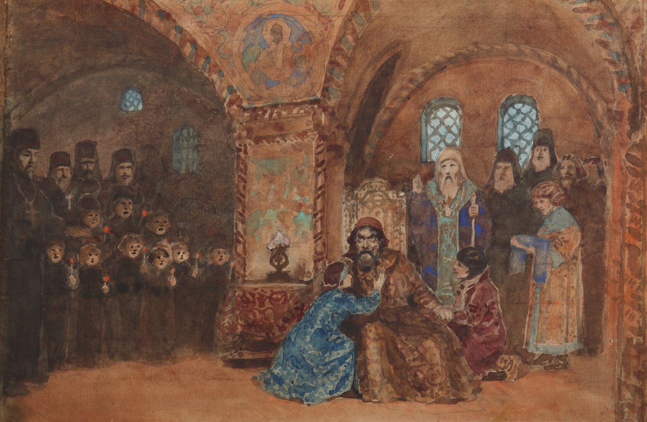 Scénografie k opeře Boris Godunov M. Musorgského od Vasilij Dmitrievich Polenov