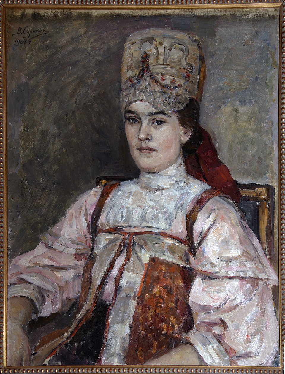 Portrét Natálie Fjodorovny Matvejevové - Malířství Vasilli Ivanoviče Sourikova (Vasily Surikov ou Vassili Surikow) (1848- 1916), huile sur toile (69x58 cm) 1908 - Portrét Natálie Fjodorovny Matvejevové, Olej na plátně Vasilije Ivana Suroviče od Vasilij Ivanovic Surikov