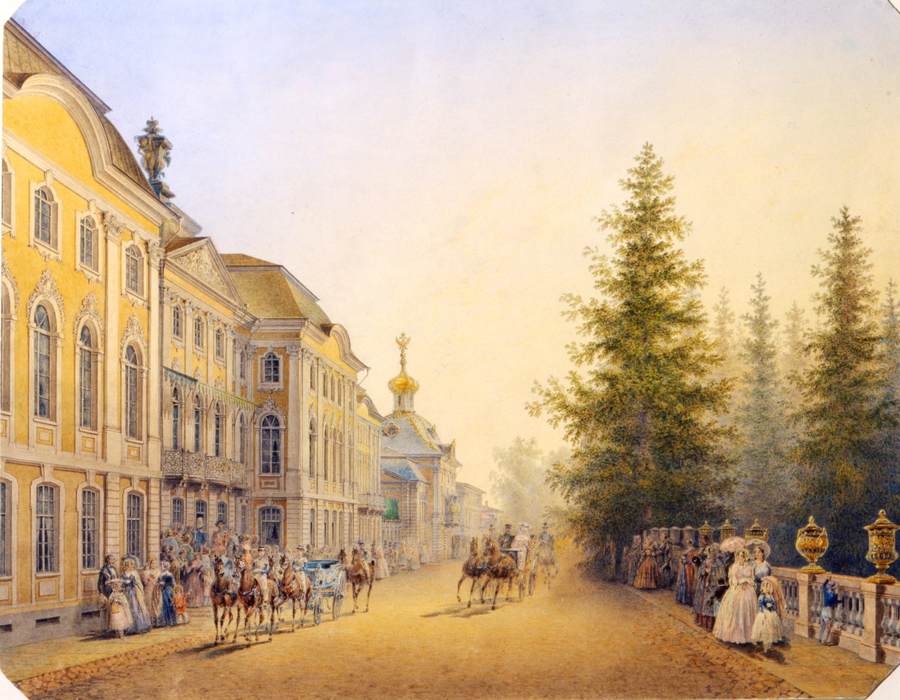 „Hlavní vchod do Velkého paláce v Peterhofu“, 1852 od Vasilij Semenovic Sadovnikov