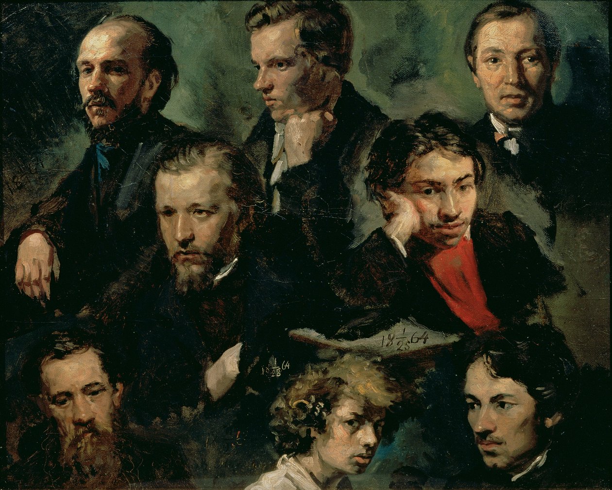 Autoportrét a portréty přátel, 1864 od Vasily Maximov