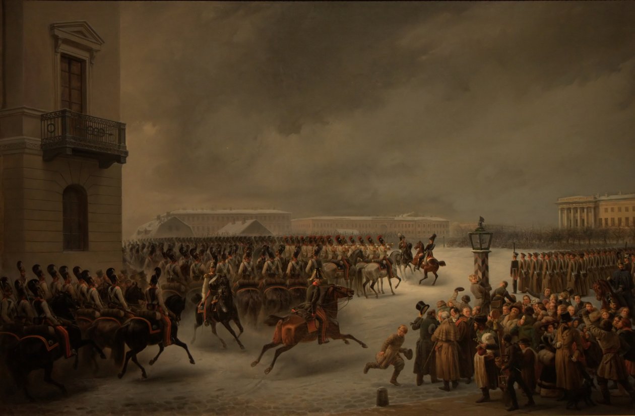 Vzpoura děkabristů na náměstí Senátu 14. prosince 1825 od Georg Wilhelm Timm