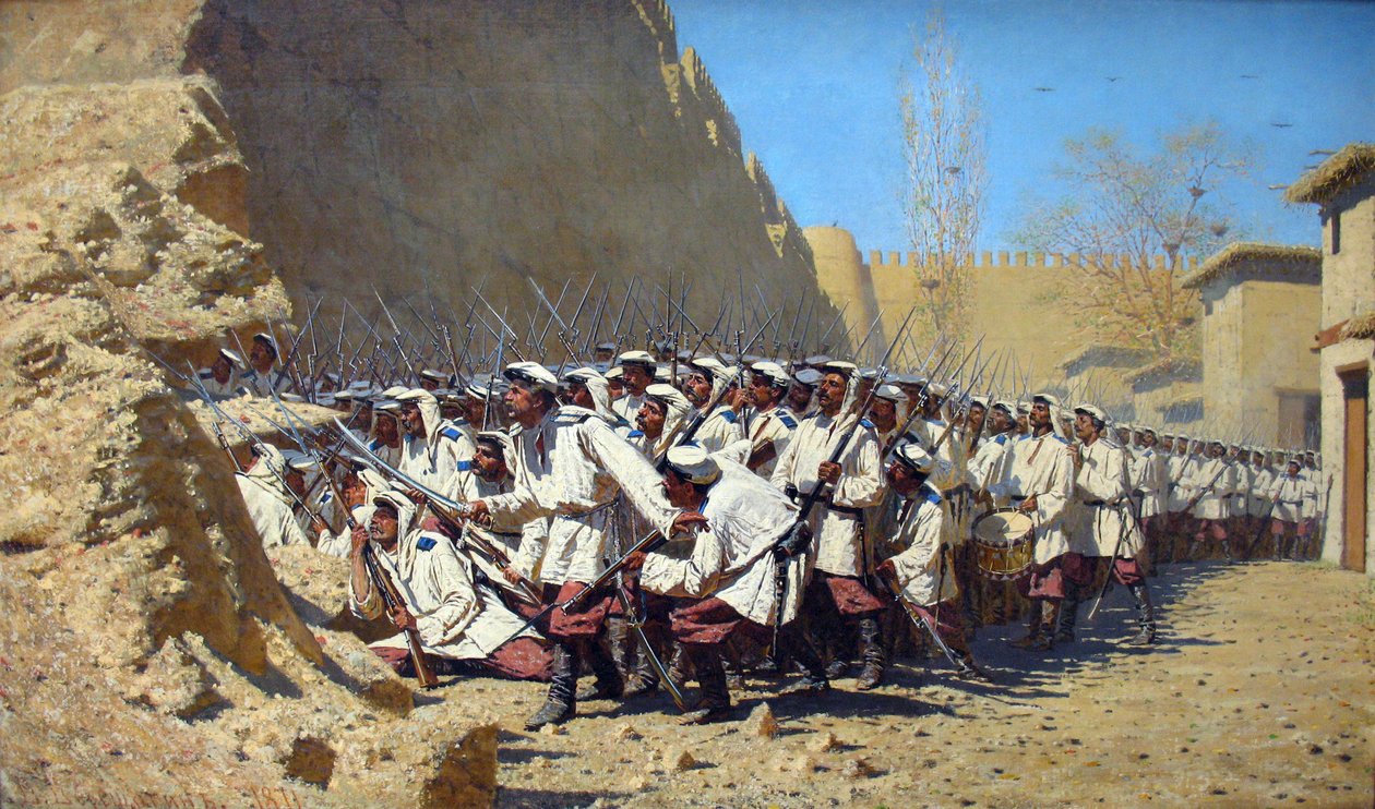 Rusky: "U pevnostní zdi. "Nechte je vstoupit." U pevnostní zdi. "Nechte je vstoupit." od Vasily Vereshchagin
