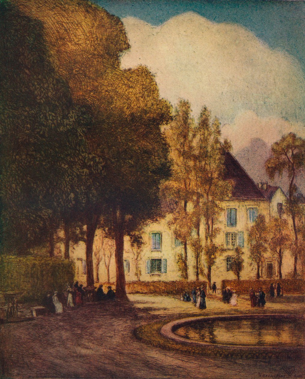 Dragon Basin, Versailles, c1915 od Vaughan Trowbridge