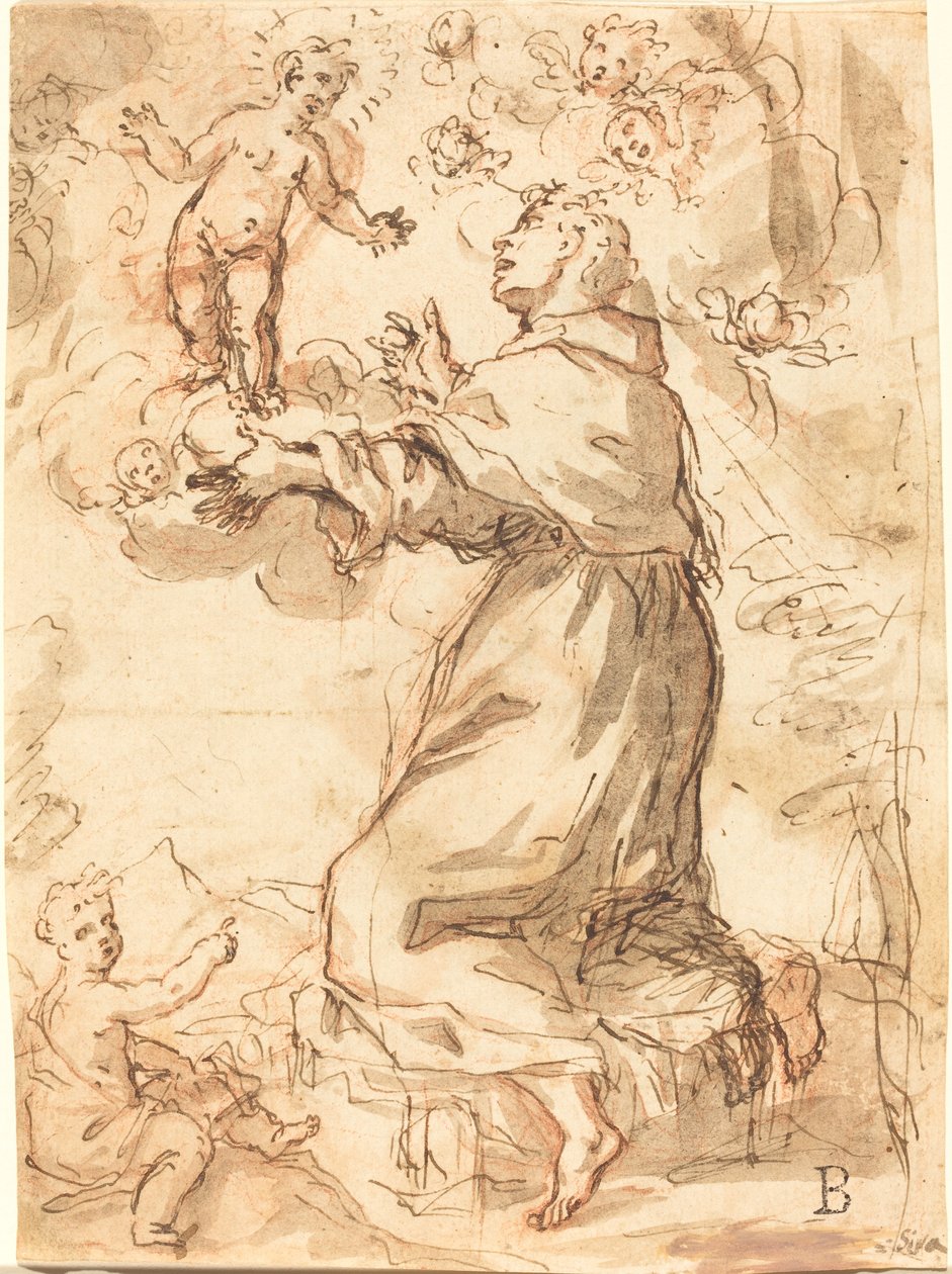 Ježíšek zjevující se svatému Františkovi od Venetian 17th Century