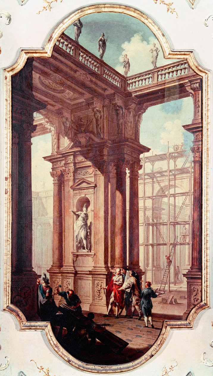 Staveniště vily v Benátkách Malba benátské školy. Galleria del Accademia v Benátkách z 18. století od Venetian School