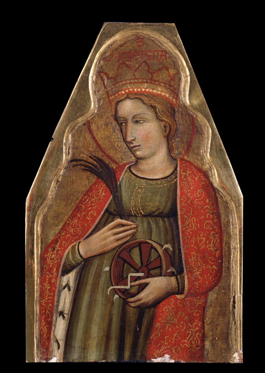 Svatá Kateřina Alexandrijská (Svatá Kateřina). Obraz od benátského mistra. Tempera na dřevě, 26 x 16,5 cm, 2. polovina 14. století. Benátské umění, italské gotické umění. Soukromá sbírka. od Venetian School