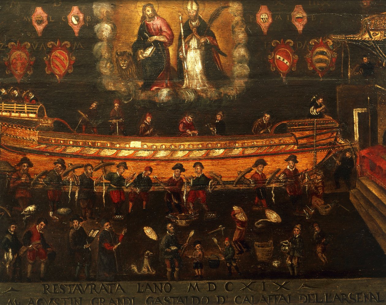 Vývěsní štít Cechu stavby lodí v Arsenale Benátek, Itálie od Venetian School