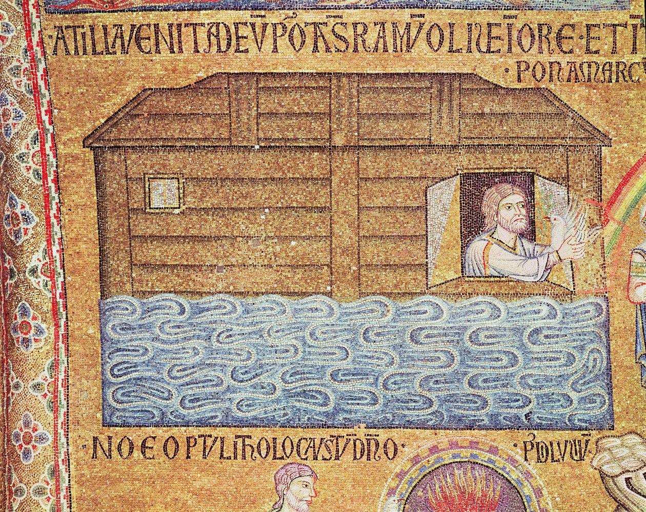 Potopa, z atria, detail Noeho přijímajícího bílou holubici (mozaika) od Byzantine School