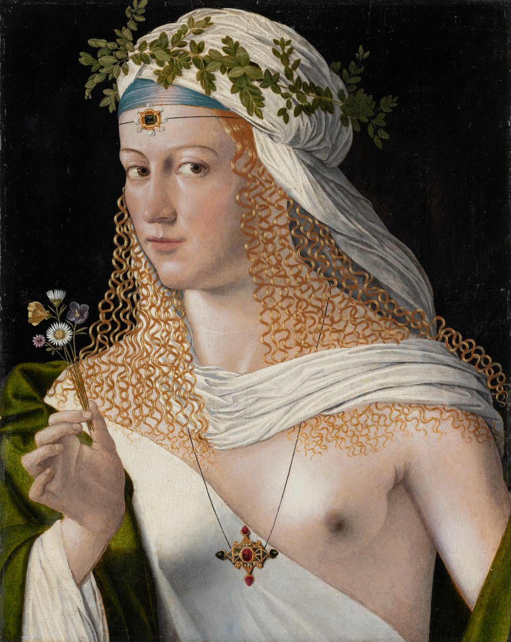 Idealizovaný portrét mladé ženy jako Flory, cca 1520 (kombinovaná technika na topolu) od Veneto Bartolomeo