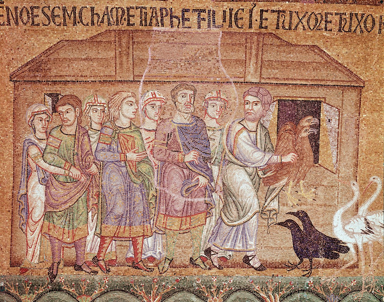 Noahův život, Noe vede svou rodinu v arše (mozaikový detail od Veneto Byzantine School
