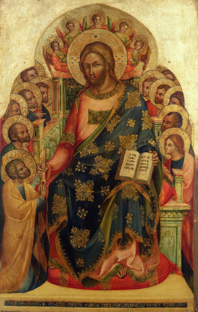 Kristus na trůnu se svatými a anděly předávají klíč svatému Petrovi od Lorenzo Veneziano