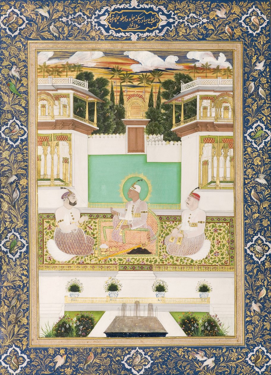 Nizam Ali Khan, Aristu Jah a Sikandar Jah, 1800-1801 (neprůhledná čb a zlato na papíře) od Venkatchellam
