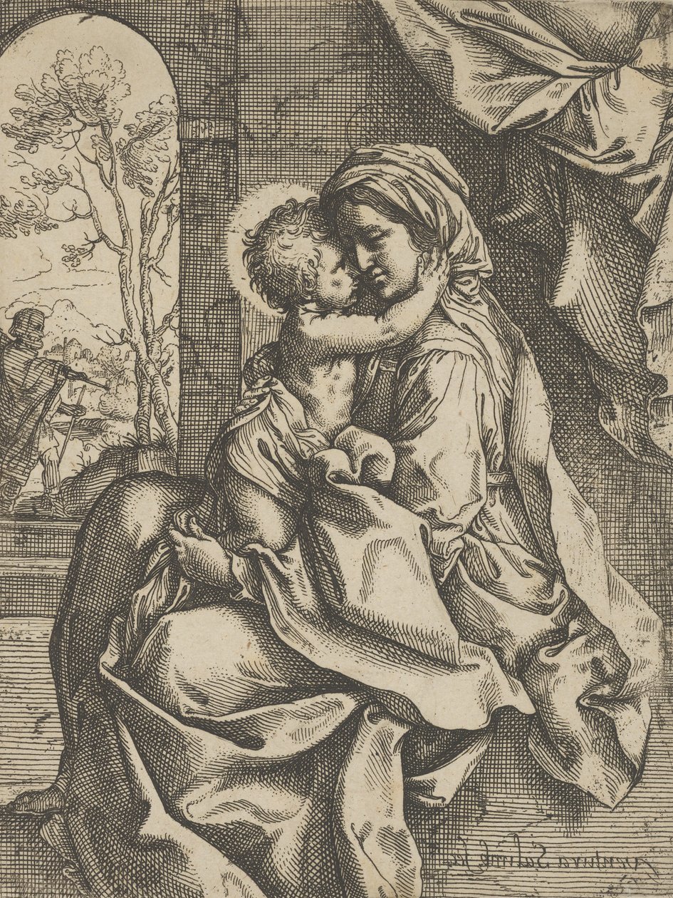 Panna seděla s Ježíškem na klíně a objímala ji, Josef viděl..., ca. 1600-1613. od Ventura Salimbeni