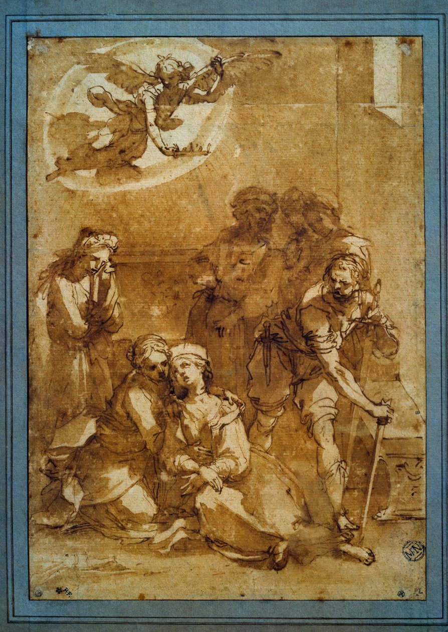 Smrt sv. Cecile Přípravná kresba hnědým inkoustem pro Santa Cecilia (Pisa) od Ventura di Arcangelo Salimbeni dit Bevilacqua (1568-1613) Sun. 0,25 x 0,17 m. Paříž, muzeum Louvre od Ventura di Arcangelo Salimbeni