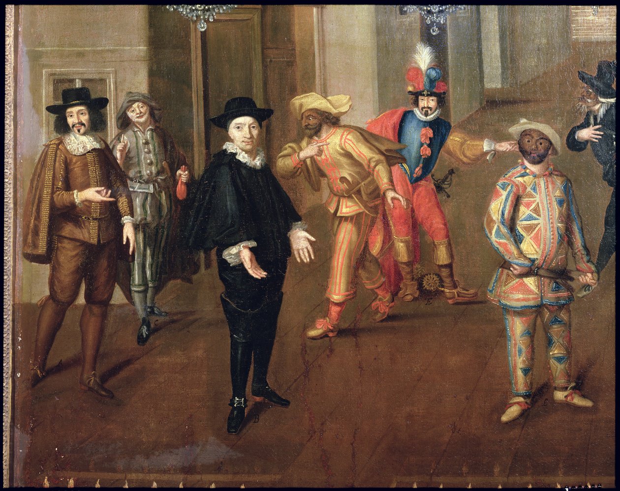 Italští a francouzští komedianti hrající ve fraškách, 1670 (detail) (viz také 155316) od Verio
