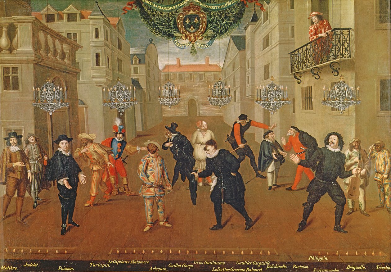 Italští a francouzští komedianti hrající ve fraškách, 1670 od Verio