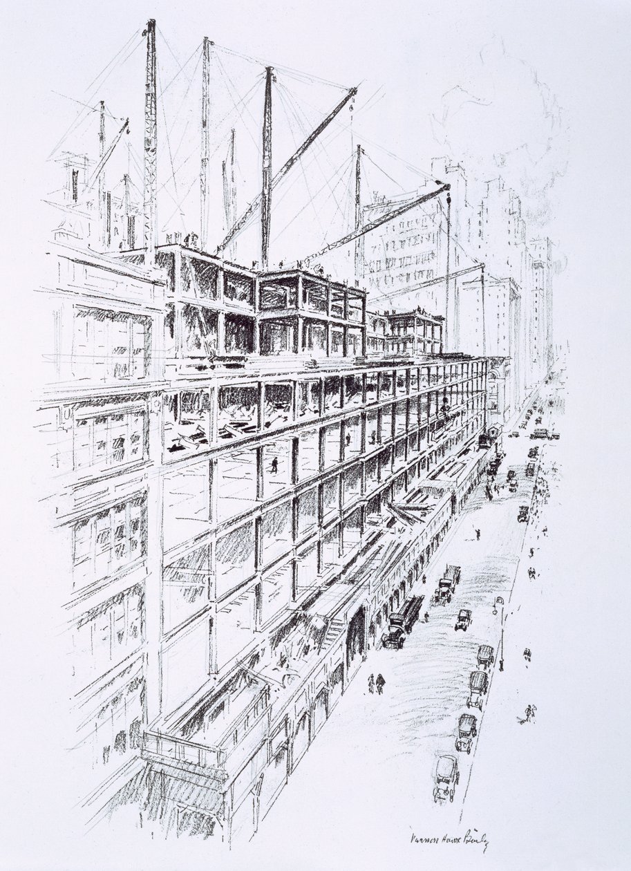 Pohled na jeřáby v 8. patře Empire State Building, květen 1930, publikoval William Edwin Rudge od Vernon Howe Bailey