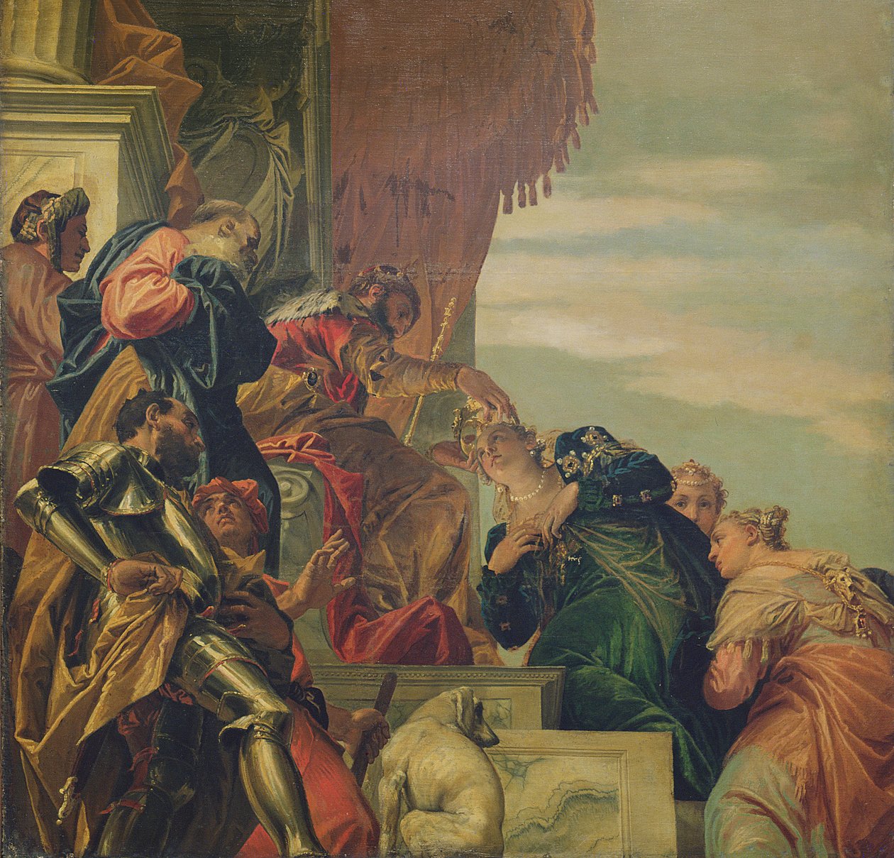 Král Ahasver korunuje Ester, 1556 (část stropu) od Paolo Veronese
