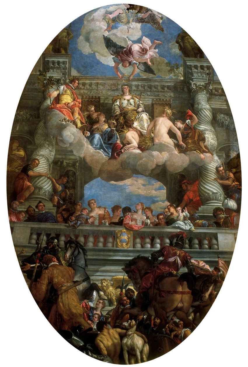""The Triumph of Venice"" Personifikace města Benátek s mírem, hojností, slávou, štěstím, ctí, bezpečností a svobodou. Obraz od Paola Caliariho řekl Paolo Veronese od Veronese