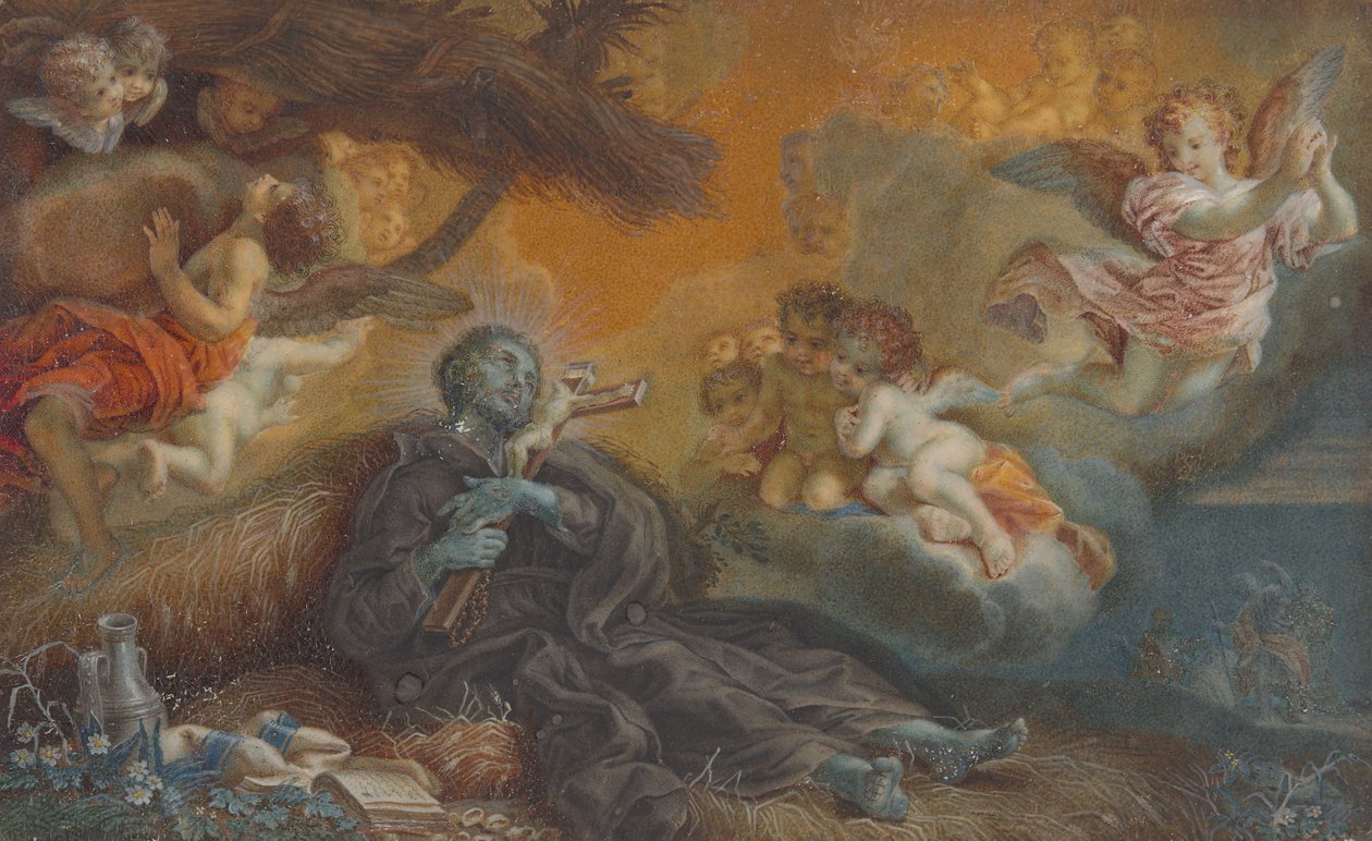 Smrt svatého Františka Xaverského, asi 1750 (olej na pergamenu) od Veronica Stern