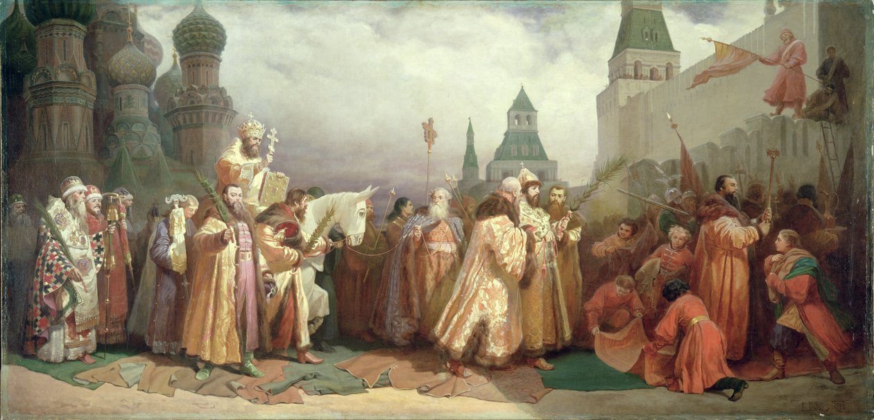 Průvod na Květnou neděli za vlády cara Alexise Romanova (1629-76) 1868 od Viatcheslav Grigorievitch Schwarz