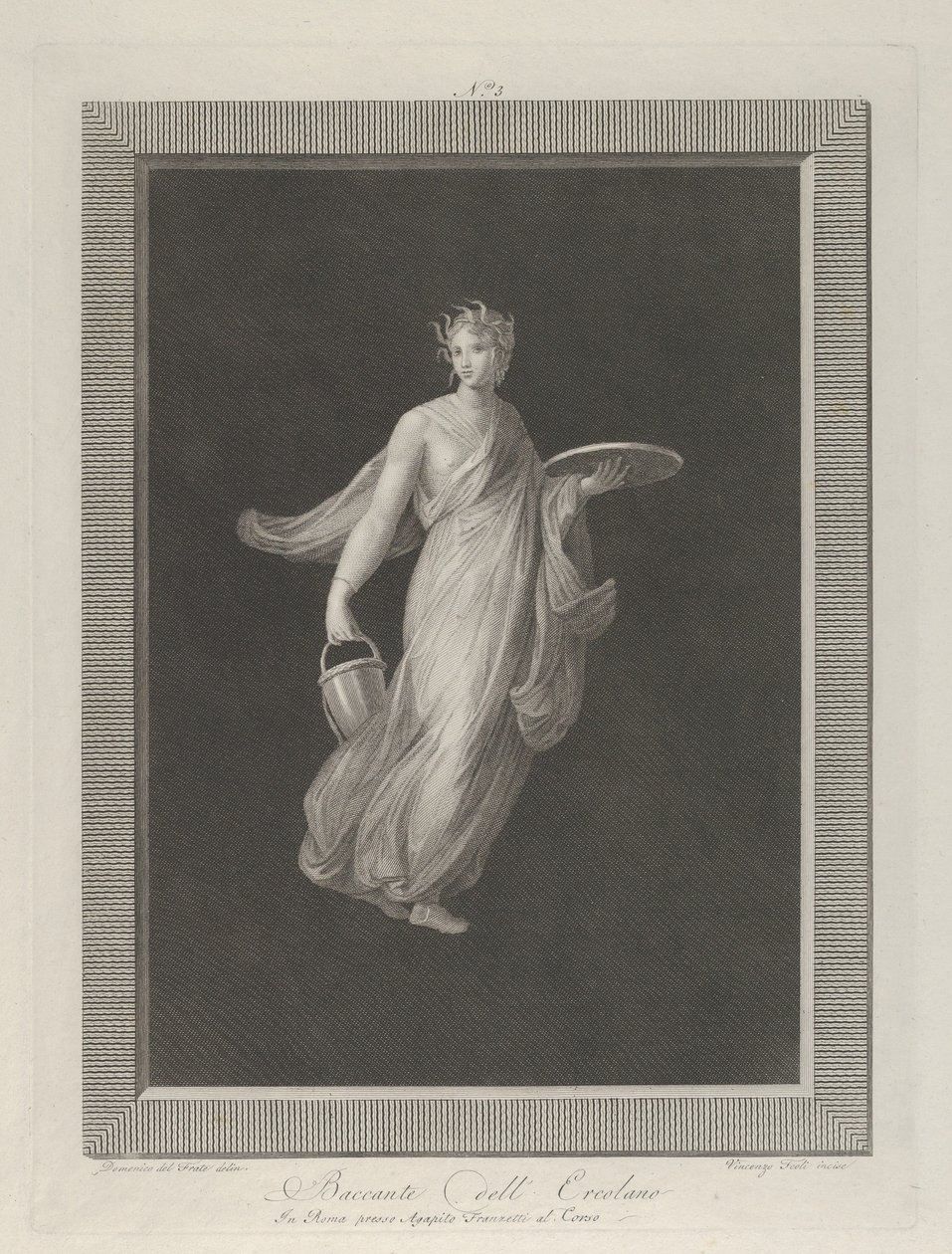 Částečně nahá bacchante držící disk ve zvednuté levé ruce a vědro v h..., ca. 1795-1820 od Vicenzo Feoli