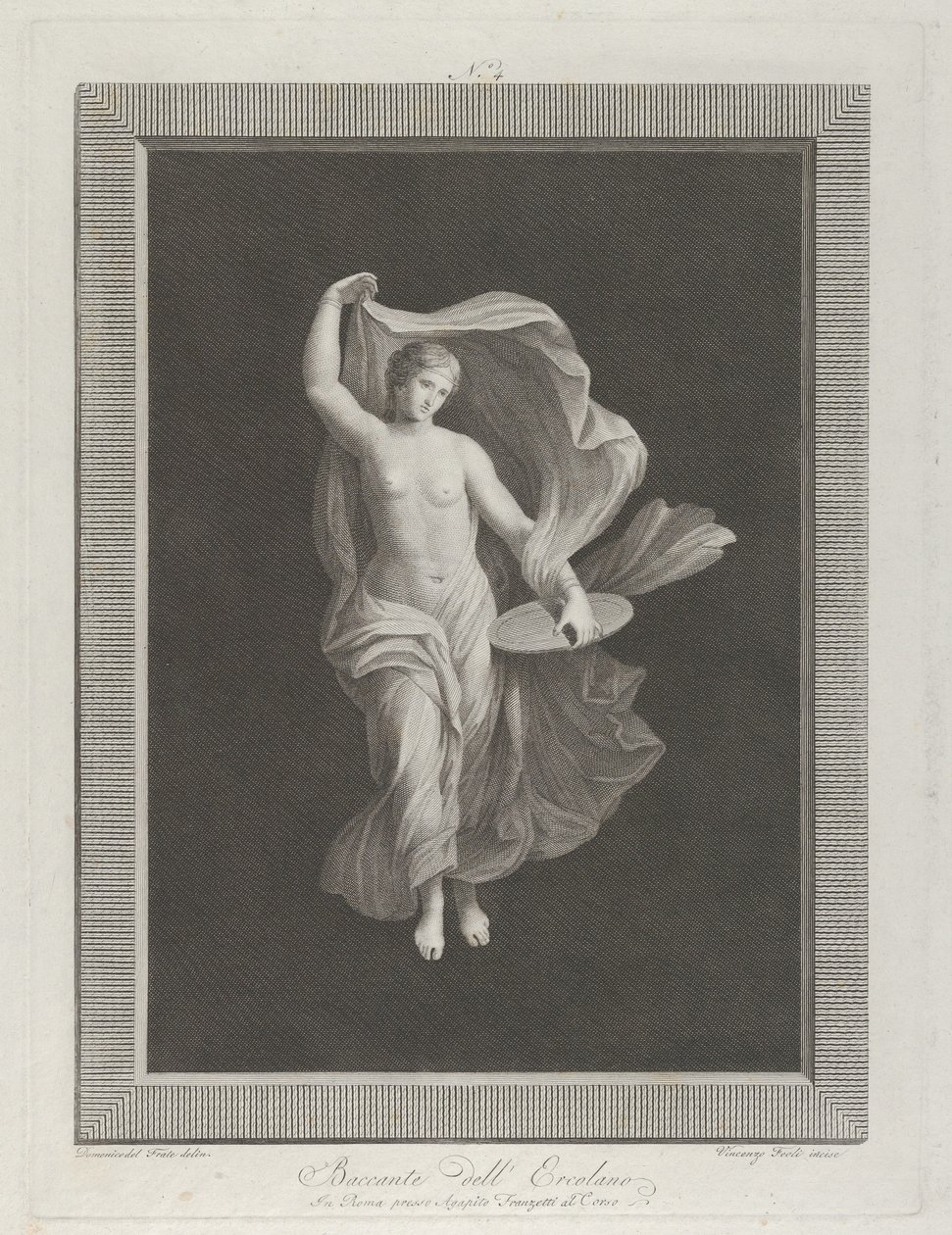 Částečně nahá bacchante držící disk v levé ruce a zvedající její oděvy..., ca. 1795-1820 od Vicenzo Feoli
