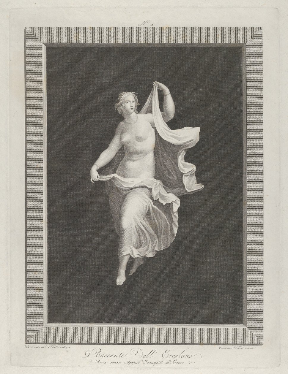 Částečně nahá bacchante vystupující vpřed a držící konce své draperie v každé ..., ca. 1795-1820 od Vicenzo Feoli