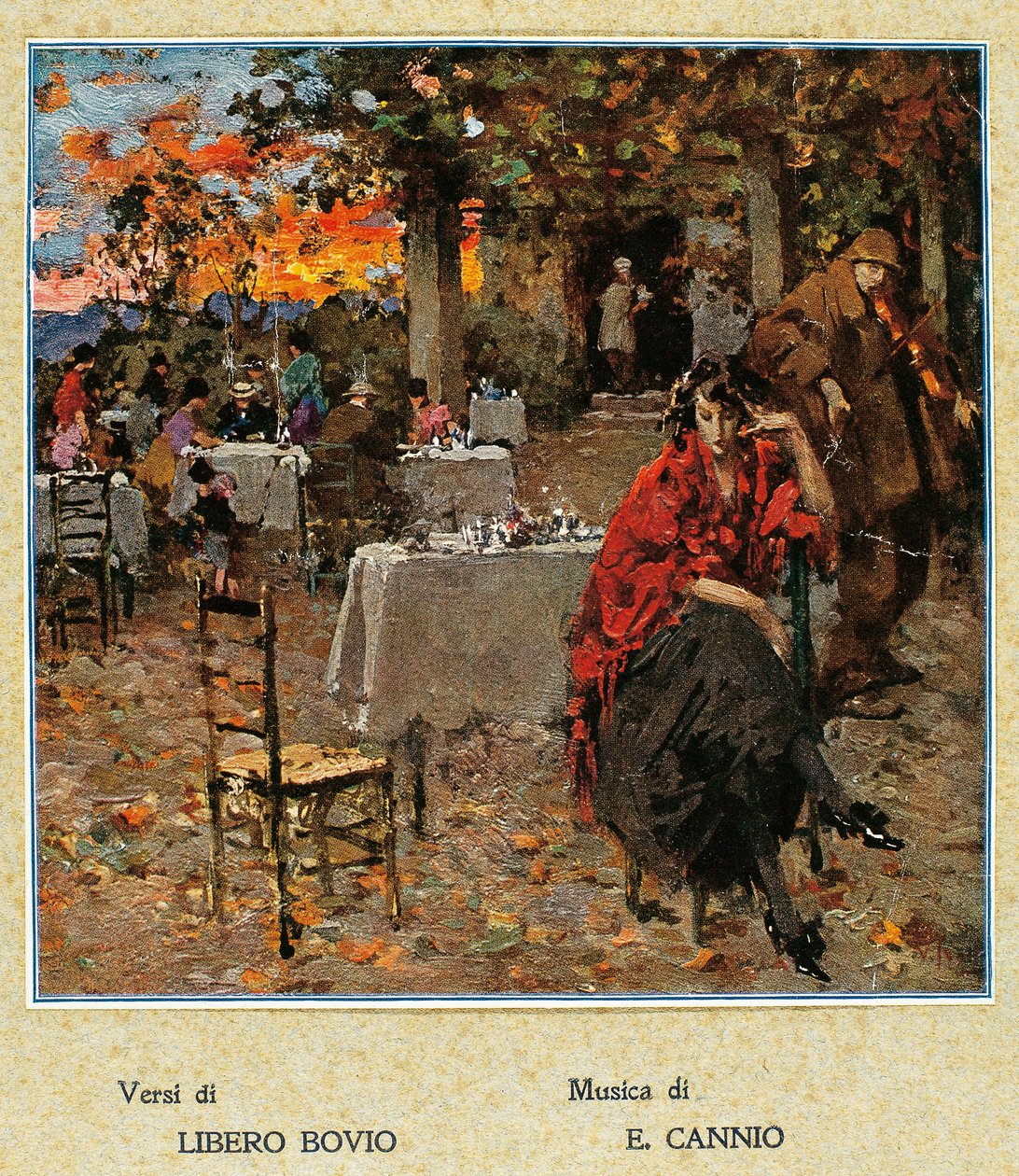 Venkovní restaurace, ilustrace ke sbírce neapolských písní. Itálie, 20. století. (ilustrace) od Vicenzo Irolli