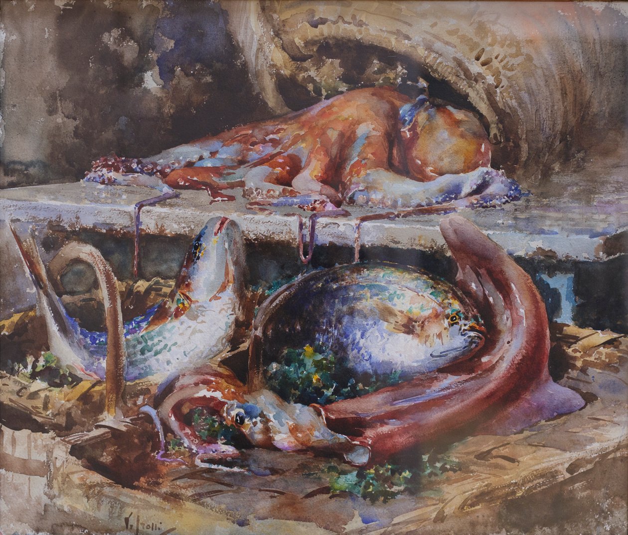 Mořský rybolov (akvarel na papíře) od Vicenzo Irolli