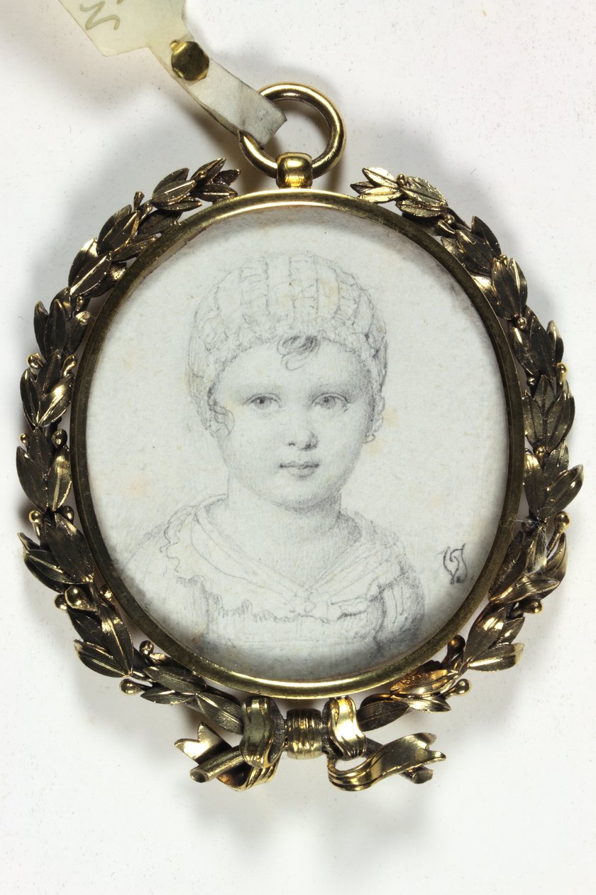 Kresba malého dítěte tradičně označeného jako Napoleon II (tužka na kartě) od Victoire (attr.to) Jaquotot