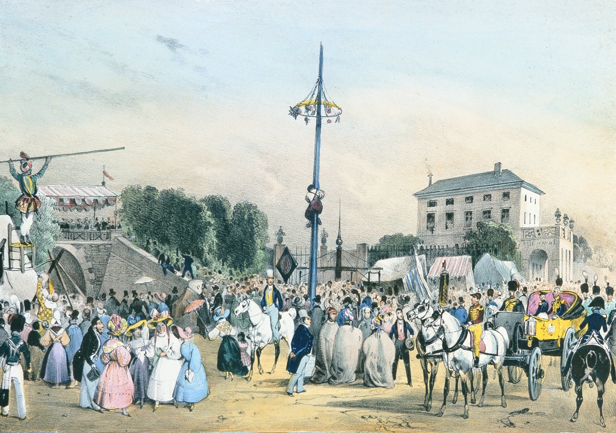 „Místní slavnosti kolem Paříže: mastný sloup v Meudon Belle Vue, Paříž, 1830 od Victor Adam
