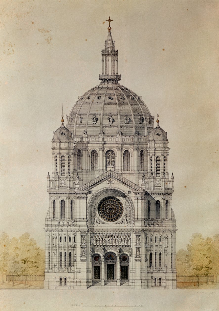 Západní průčelí kostela sv. Augustina, Paříž, postavený v letech 1860-71 od Victor Baltard