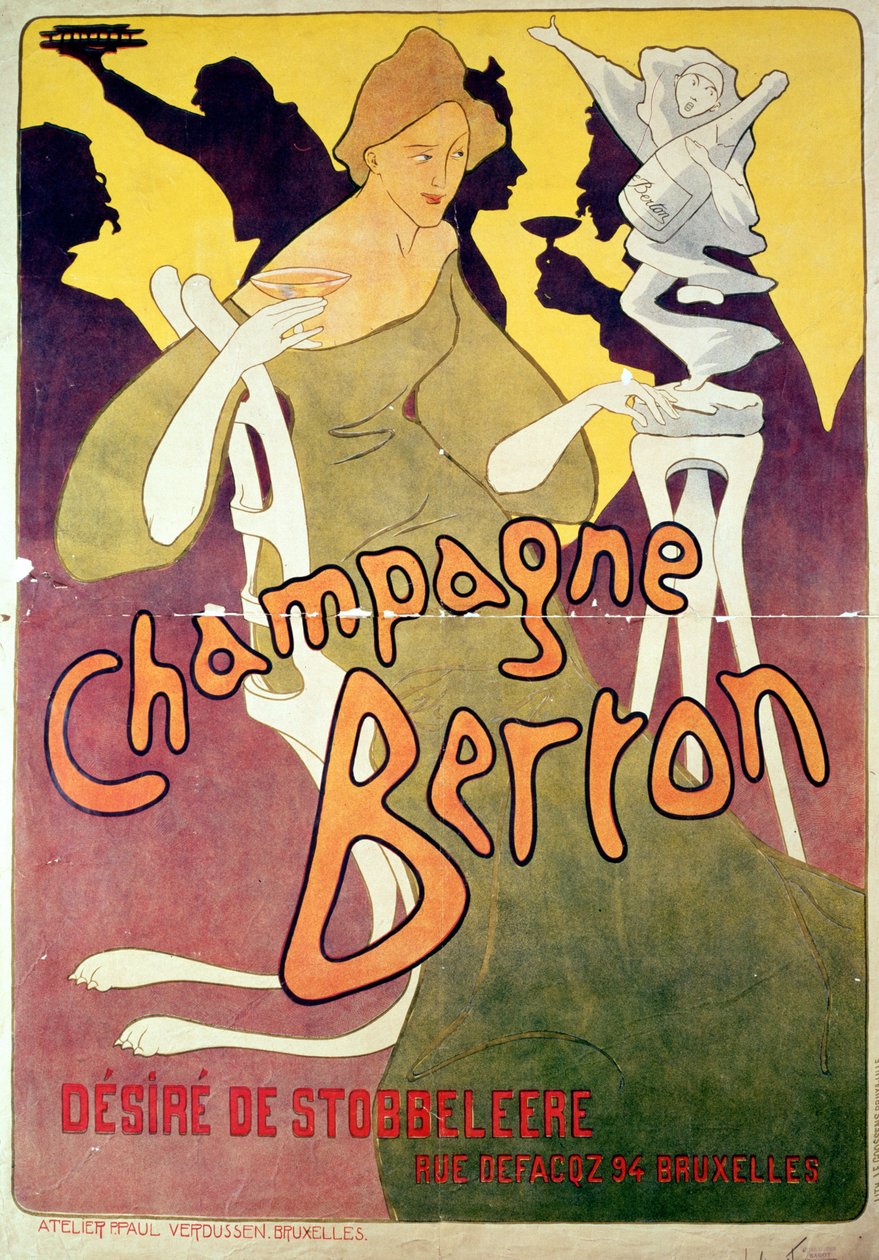 Champagne Berton, tisk Josse Goosens 1876-1929 c.1900 barevné lito od Victor Mignot