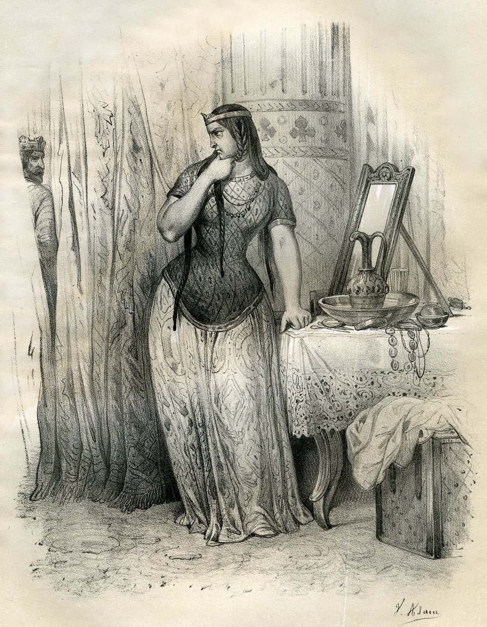 Brunehaut (nebo Brunehilda, v.534-613) Královna Austrasie v roce 567, manželka krále Sigeberta (nebo Sigheberta). Po jeho smrti energicky spravovala království. Jeho soupeření s Frenegondou, královnou Neustrie, zpustošilo jejich državy. Livree na Clotaire  od Victor Adam