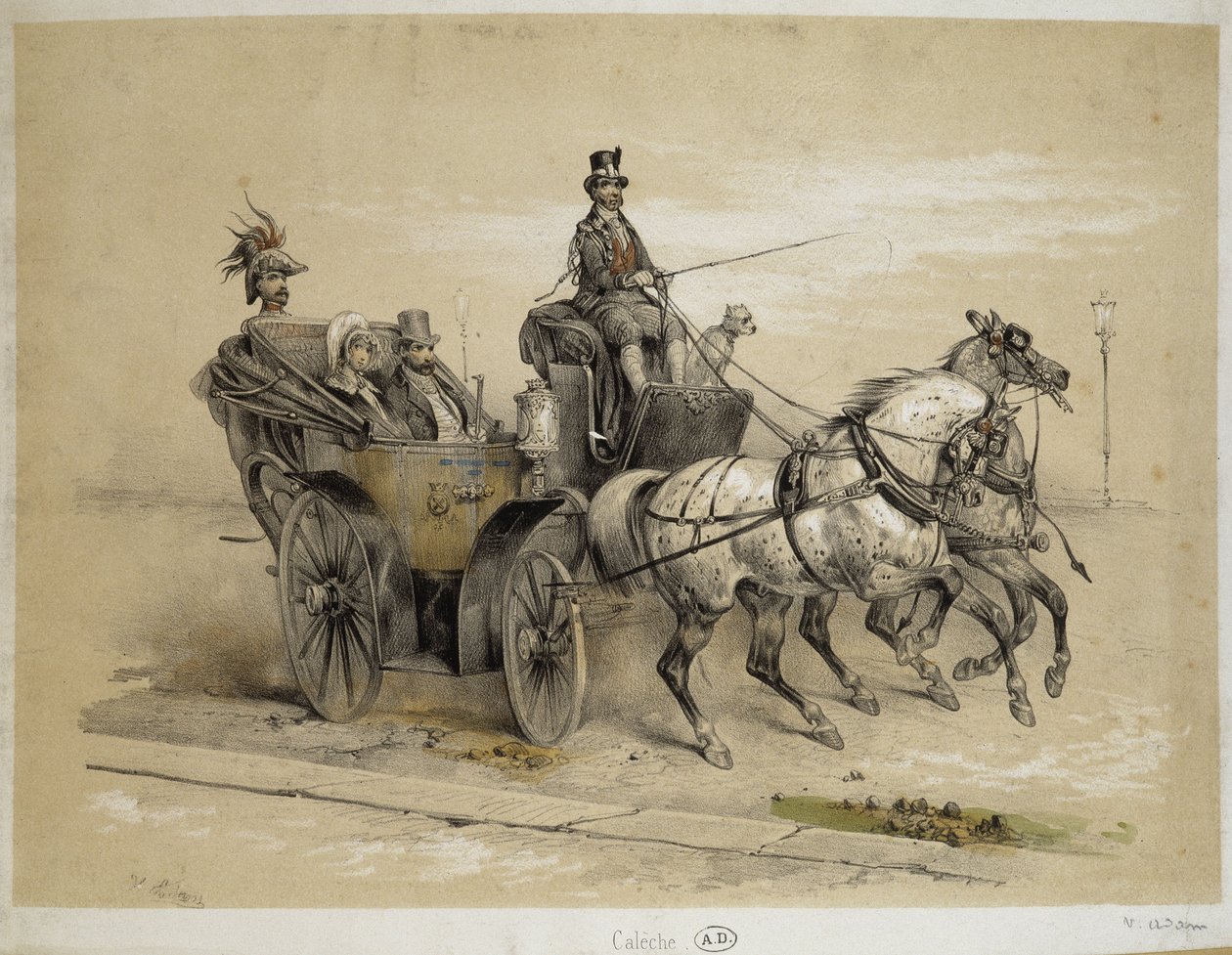 Caleche - Litografie od Adama, v.1840 od Victor Adam