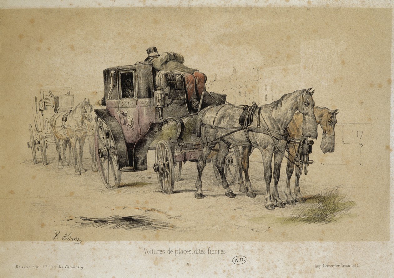 Auta zvaná fiakry - Litografie Adam, v.1840 od Victor Adam