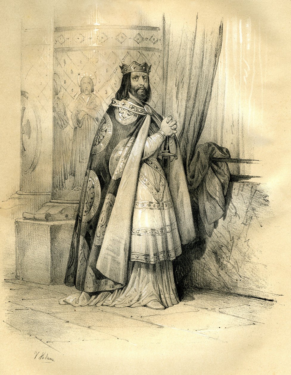 Dagobert 1. (v. 600-639) král Austrasie (623 až 629), král všech Franků (629 až 634), král Neustrie a Burgundska (634 až 639). Regne Dagoberta 1. od Victor Adam